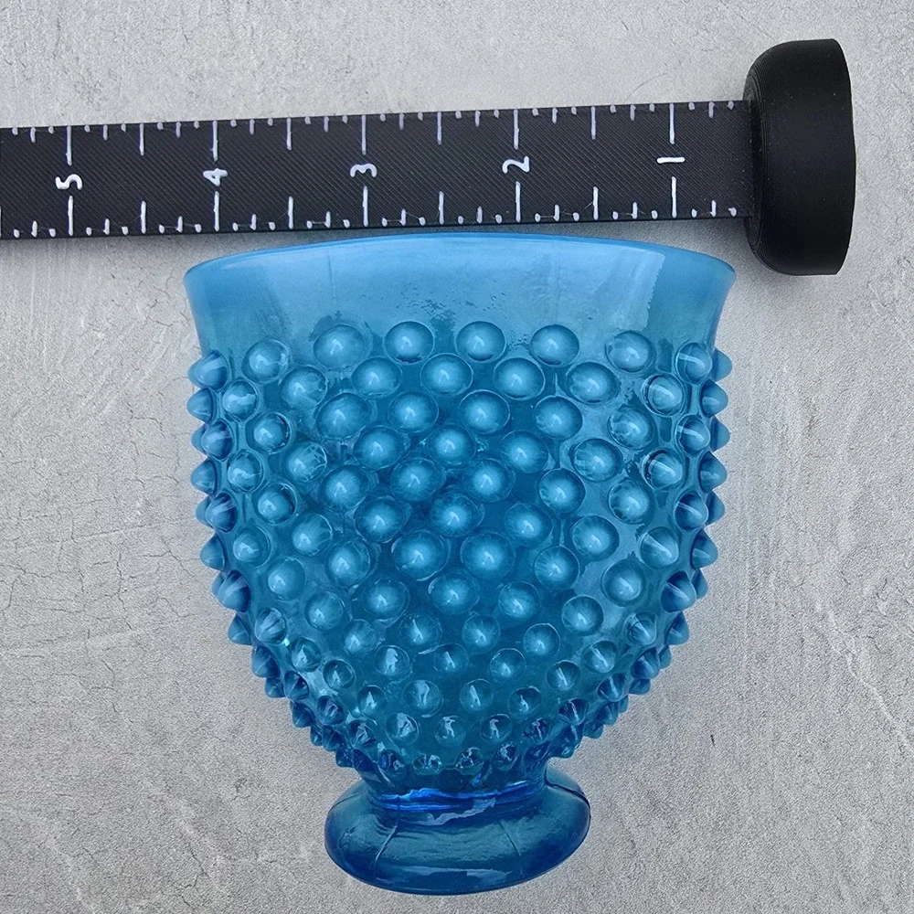 Vintage Blue Hobnail Glass Fan Vase Footed Art Glass Decor 4 inch